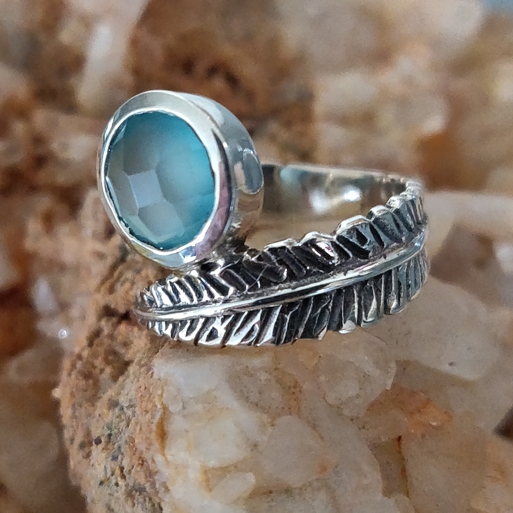 Aqua Chalcedony Sterling Silver Ring - image 2